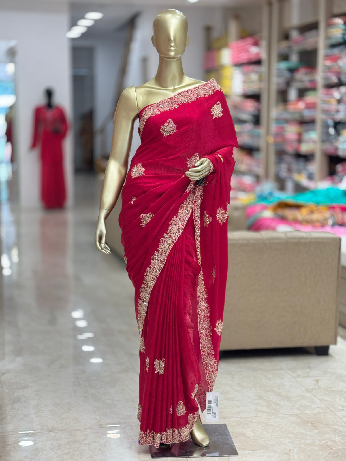 Royal Ruby-Rani Zari Embroidered jimmy choo Designer Saree q562063