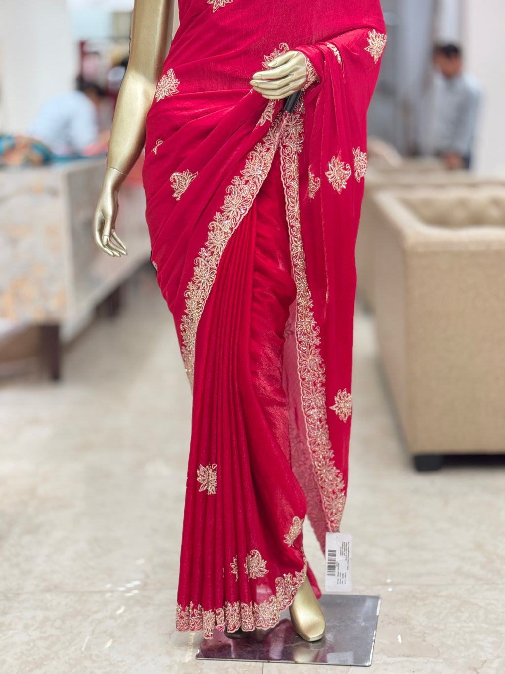 Royal Ruby-Rani Zari Embroidered jimmy choo Designer Saree q562063
