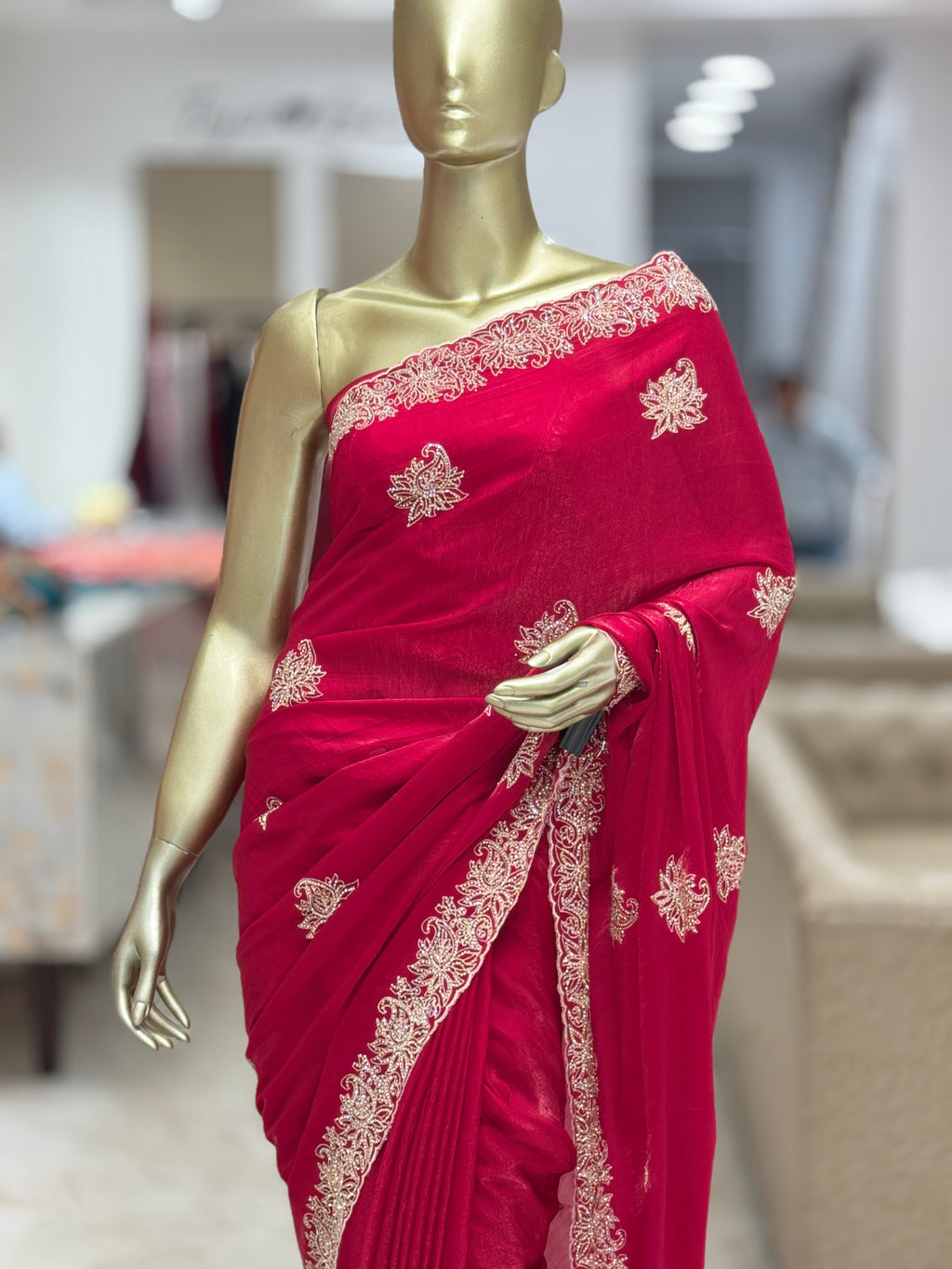 Royal Ruby-Rani Zari Embroidered jimmy choo Designer Saree q562063