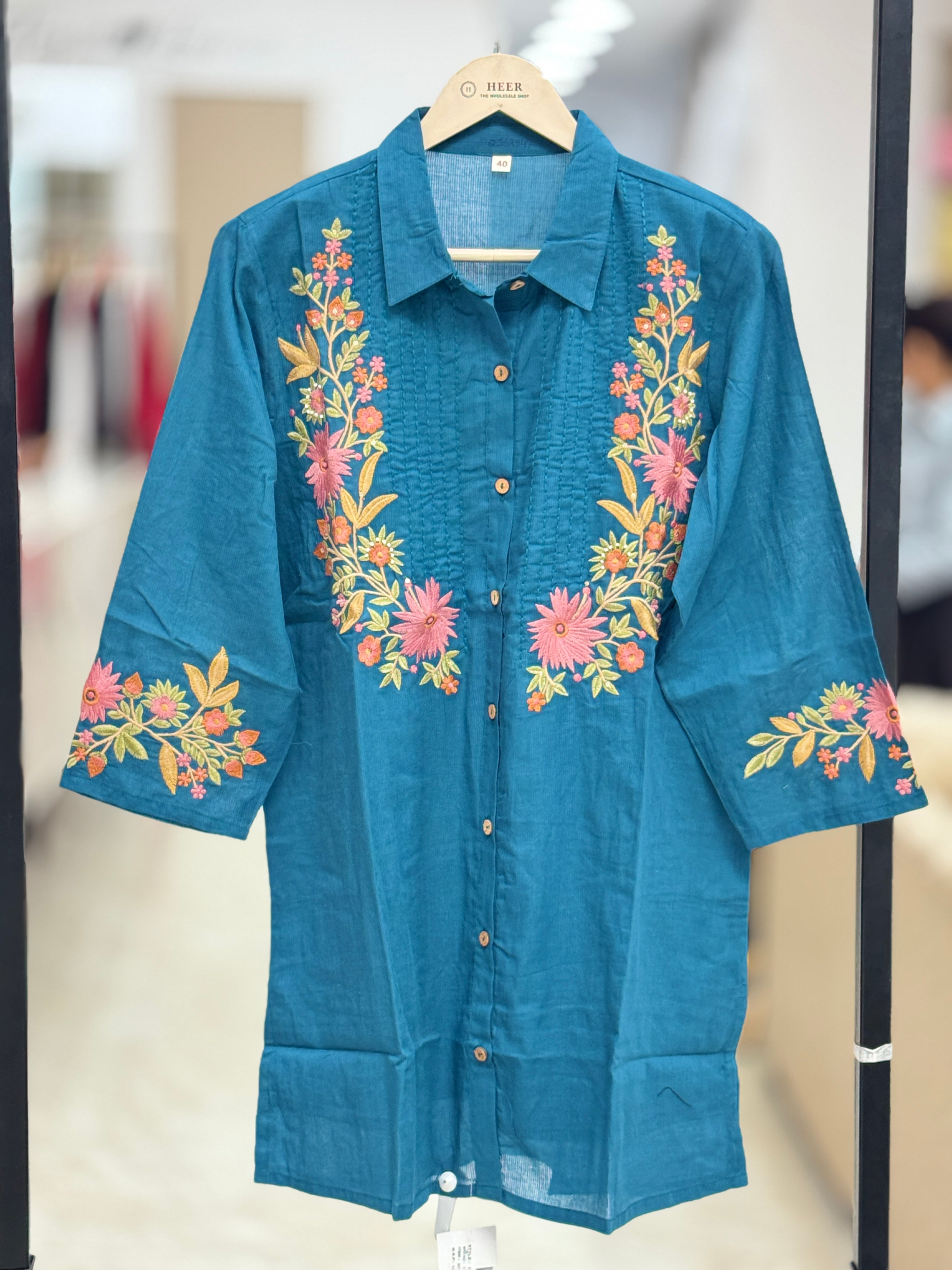 Exquisite Teal Floral Embroidered Kurta and Trouser Set q562947