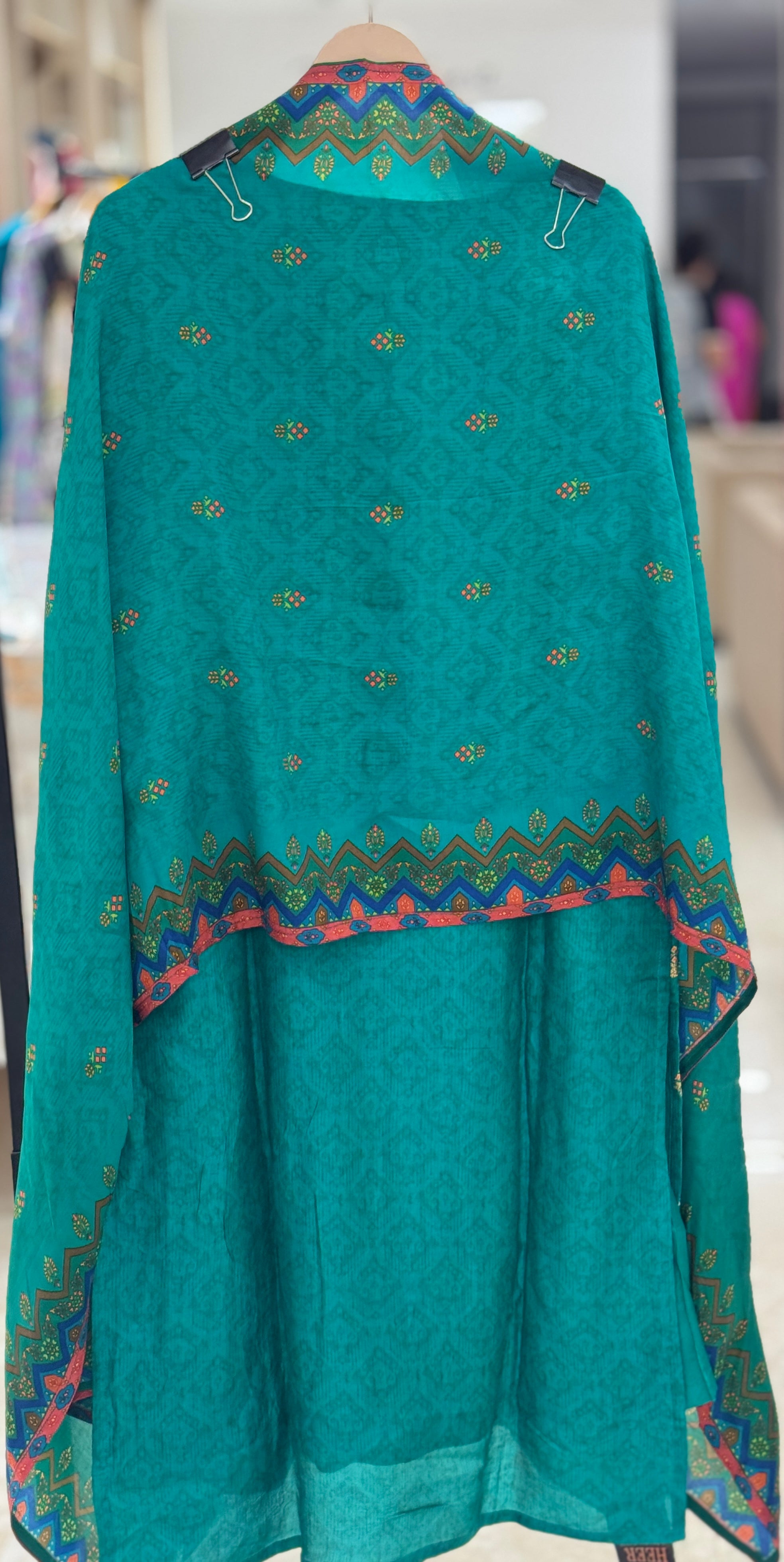 Vibrant Teal Blue-Green Patola & Paisley Print 3-Piece Readymade Kurta Set q561881
