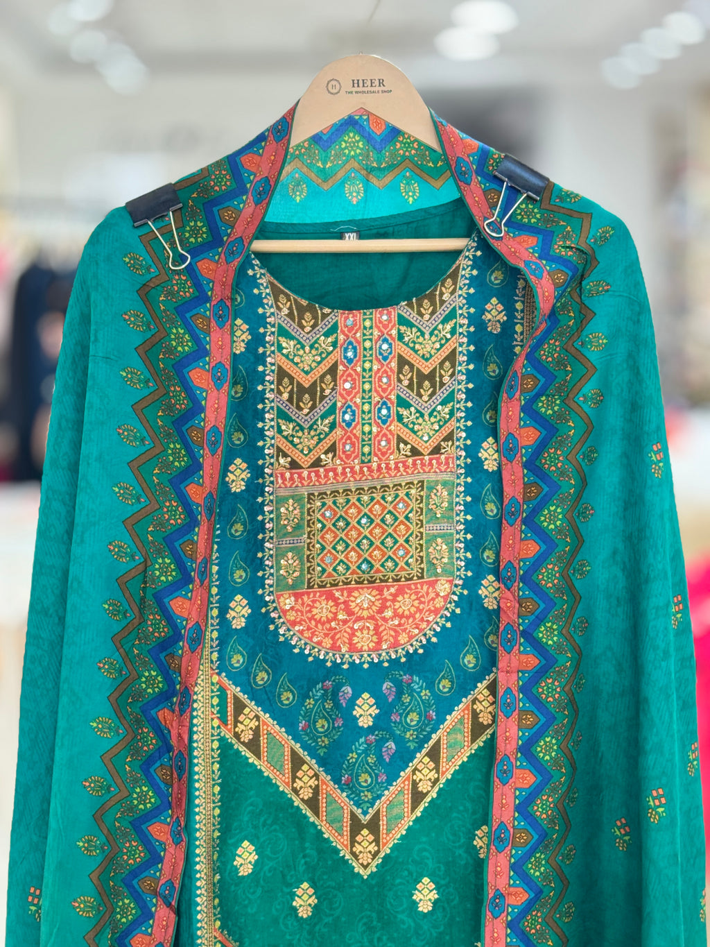 Vibrant Teal Blue-Green Patola & Paisley Print 3-Piece Readymade Kurta Set q561881