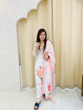 Elegant White Floral Cotton Suit READY MADE Q562658