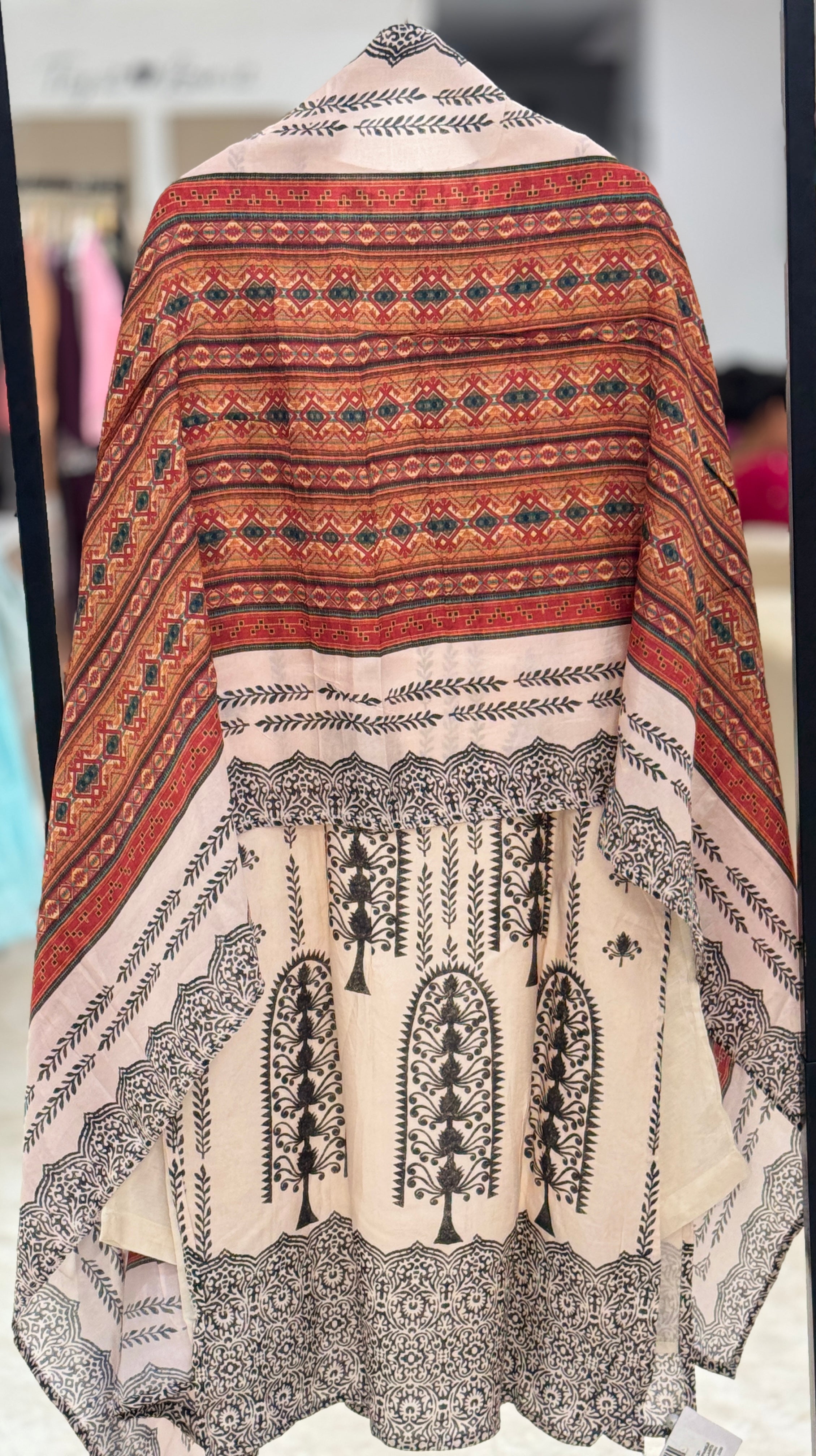 Traditional Ivory & Rust Hand-Block Print 3-Piece Readymade Kurta Set Q561880