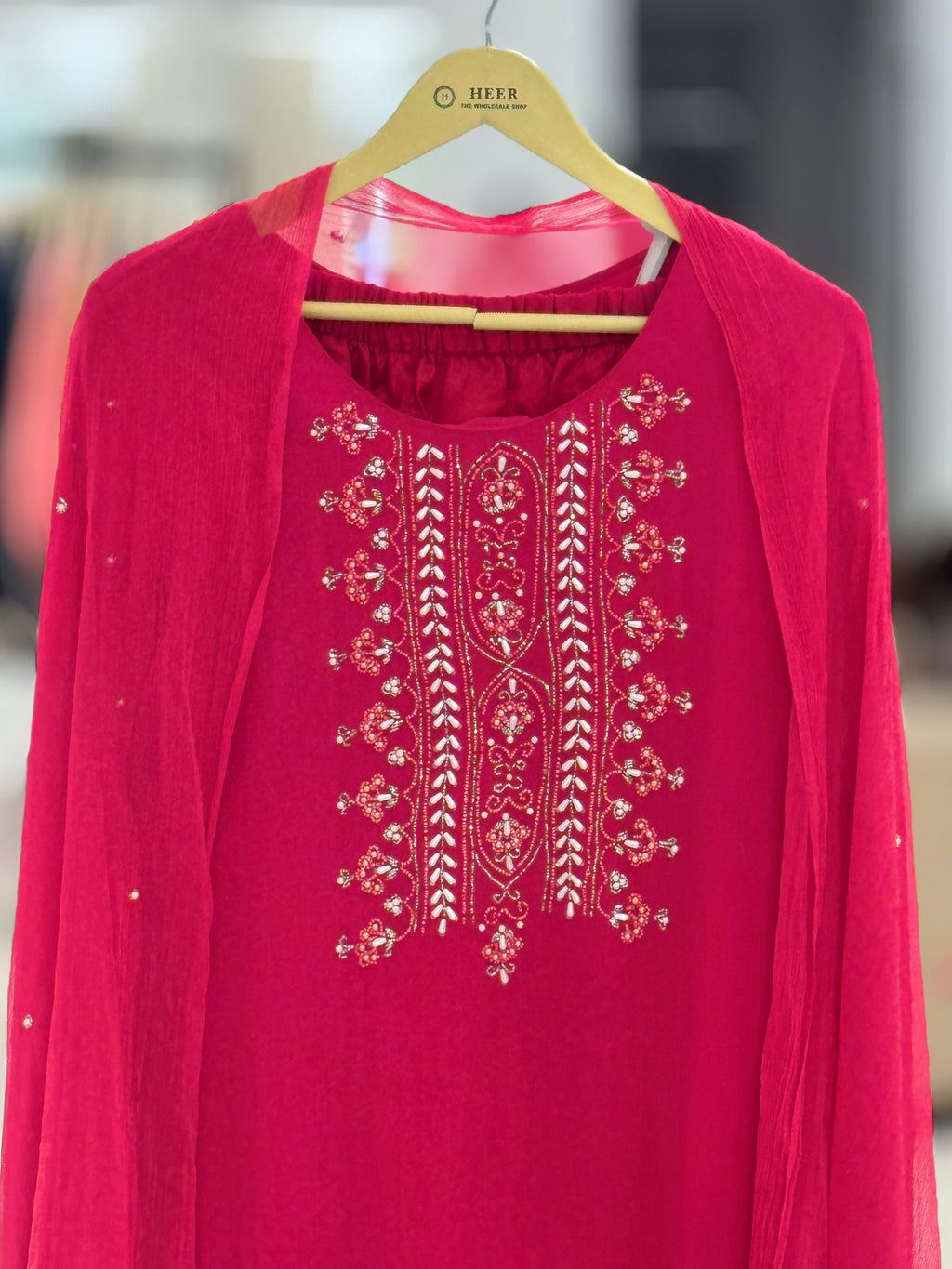 Stunning Magenta Pink Chinon 3-Piece Readymade Kurta Set q56607