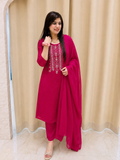 Stunning Magenta Pink Chinon 3-Piece Readymade Kurta Set q56607