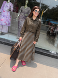 Women's one pcs striped knited cotton  with Olive Cropped Shirt q562169
