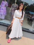 Women's Classic Vertical Striped one pcs  Dress with Jute Belt q562306