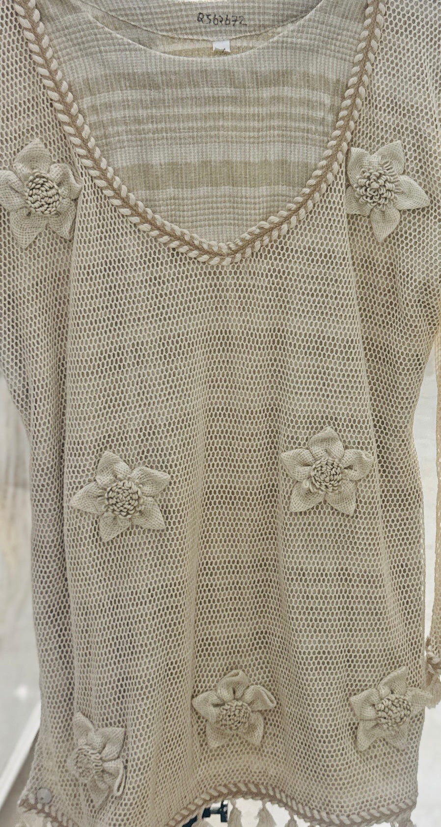 Chic Beige Textured Co-ord Set with 3D Floral Applique and Tassel Details q562672