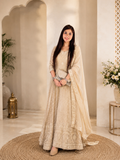 Ivory Cream Embroidered Georgette Anarkali Gown with Matching Dupatta q562448