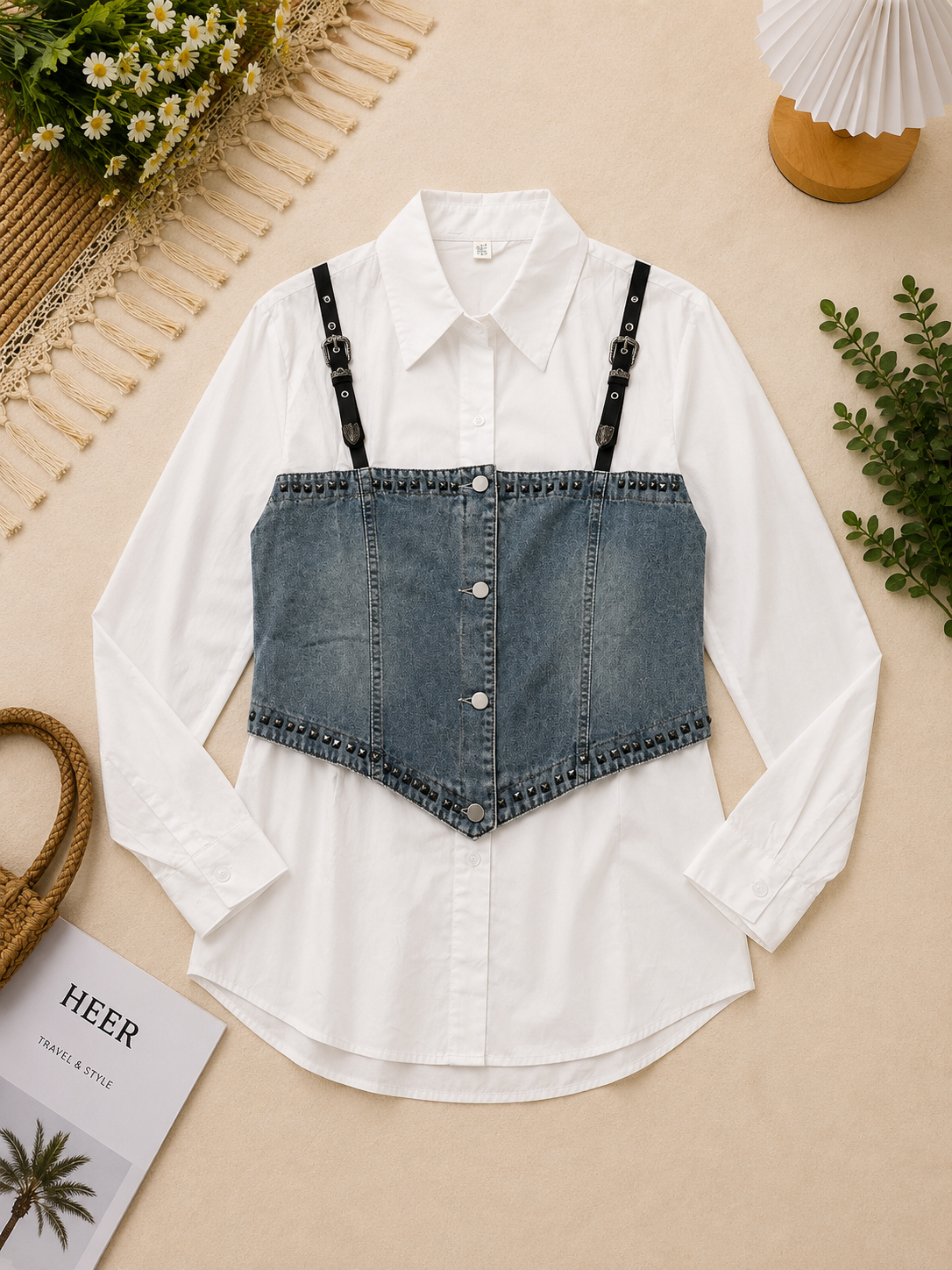 Trendy Denim-Overlay Ensemble q562871