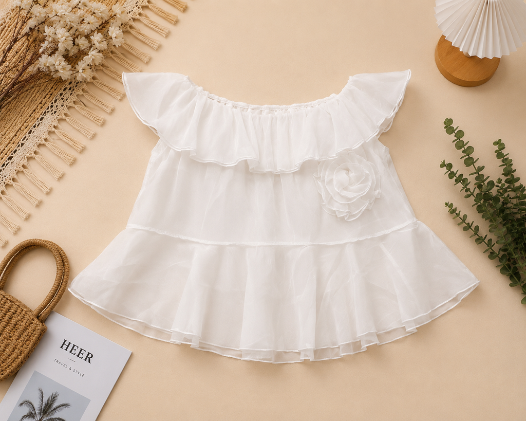 Elegant Ruffled Off-Shoulder White Top q562868