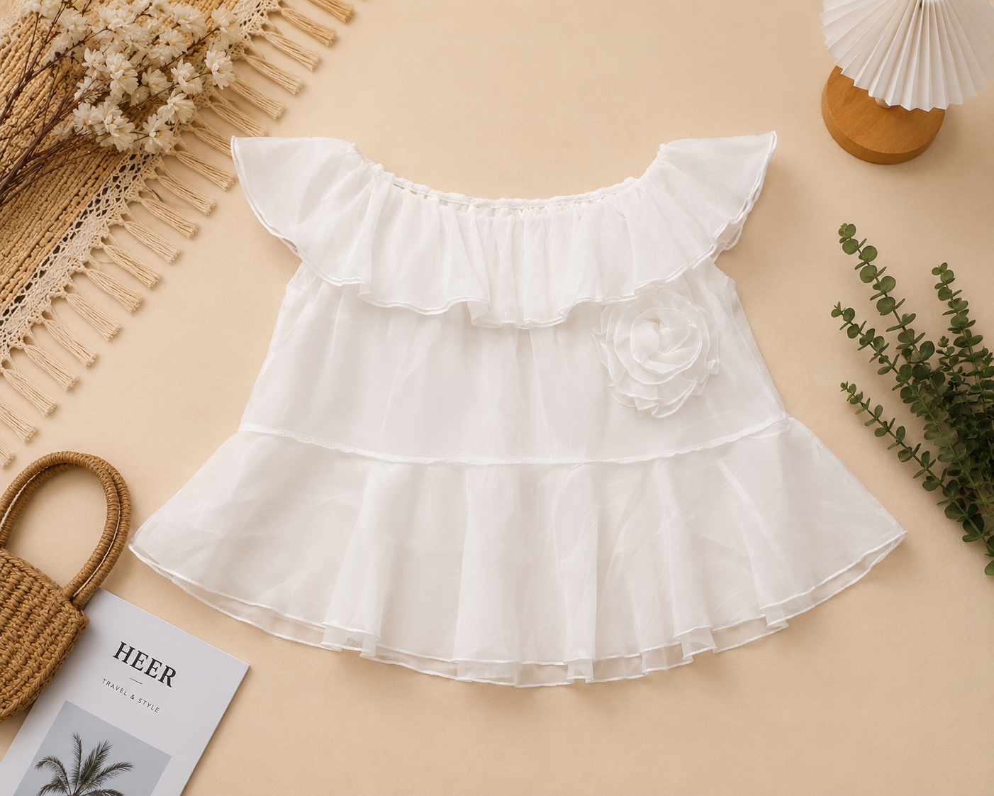 Elegant Ruffled Off-Shoulder White Top q562868