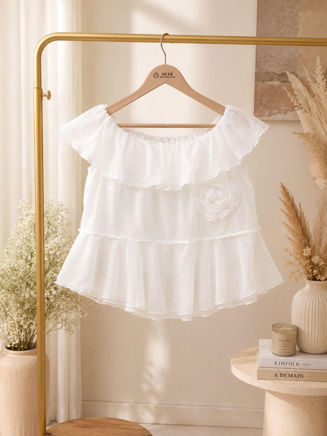 Elegant Ruffled Off-Shoulder White Top q562868