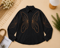 ₹1599 Butterfly Embroidery Black Button-Down Shirt