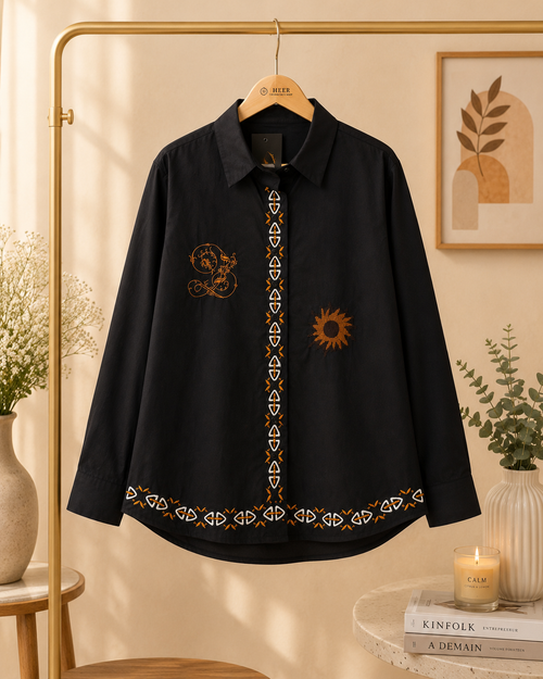 Celestial Embroidered Black Button-Down Shirt q562583