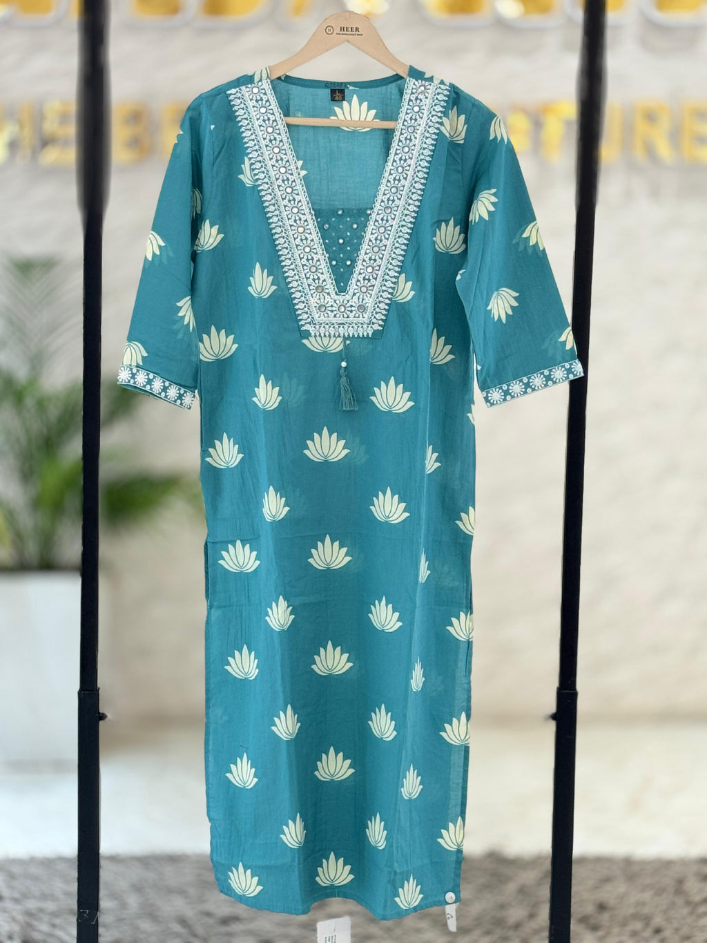 Sophisticated Teal Blue Lotus Motif Silk-Blend Suit Set with Dupatta q562820