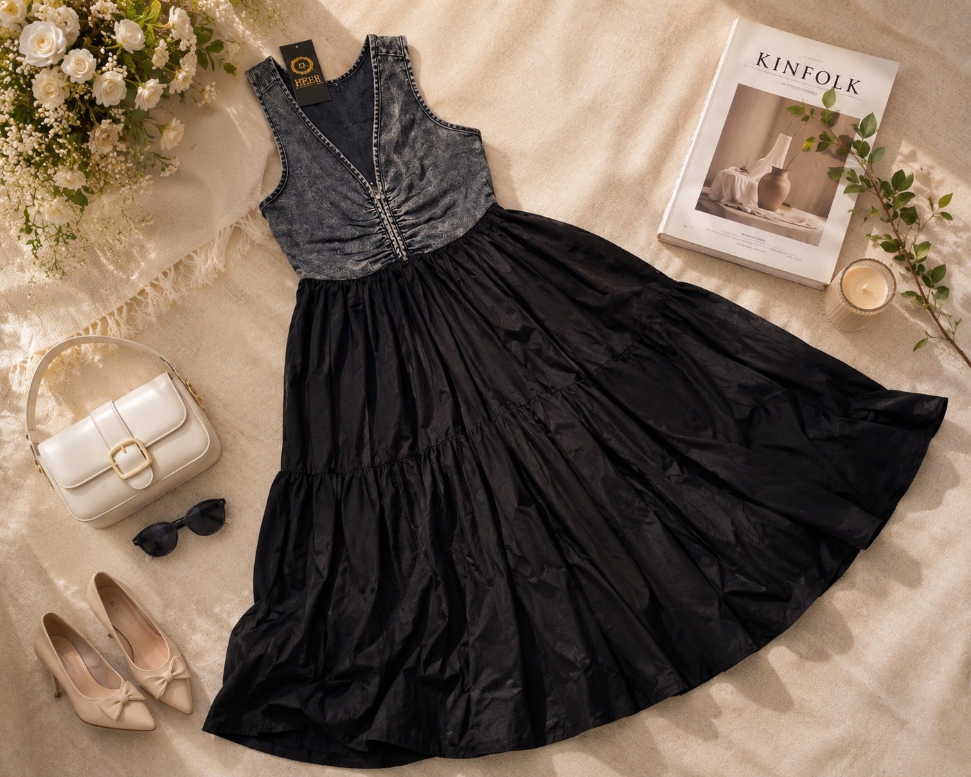 Beautiful Sleeveless Denim-Top Tiered One-Piece Dress q562852