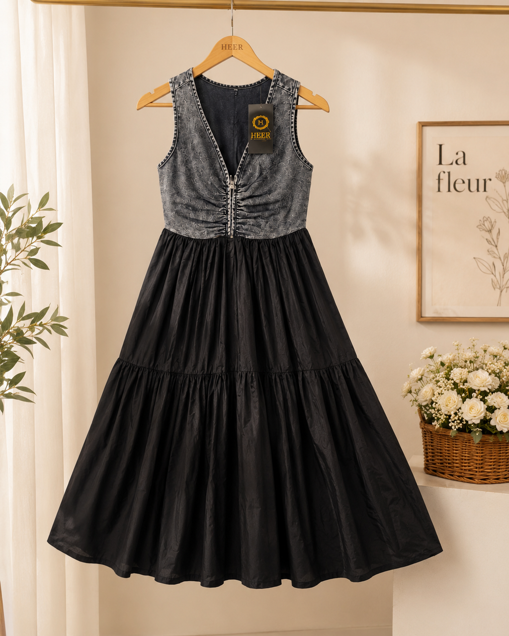 Beautiful Sleeveless Denim-Top Tiered One-Piece Dress q562852