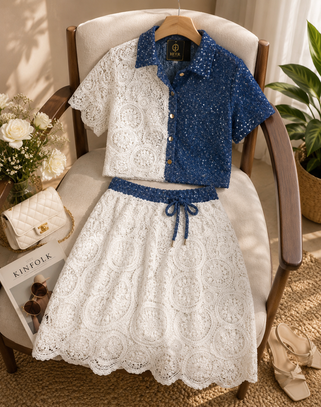 Elegant Lace Contrast Two-Piece Co-ord Set q562847
