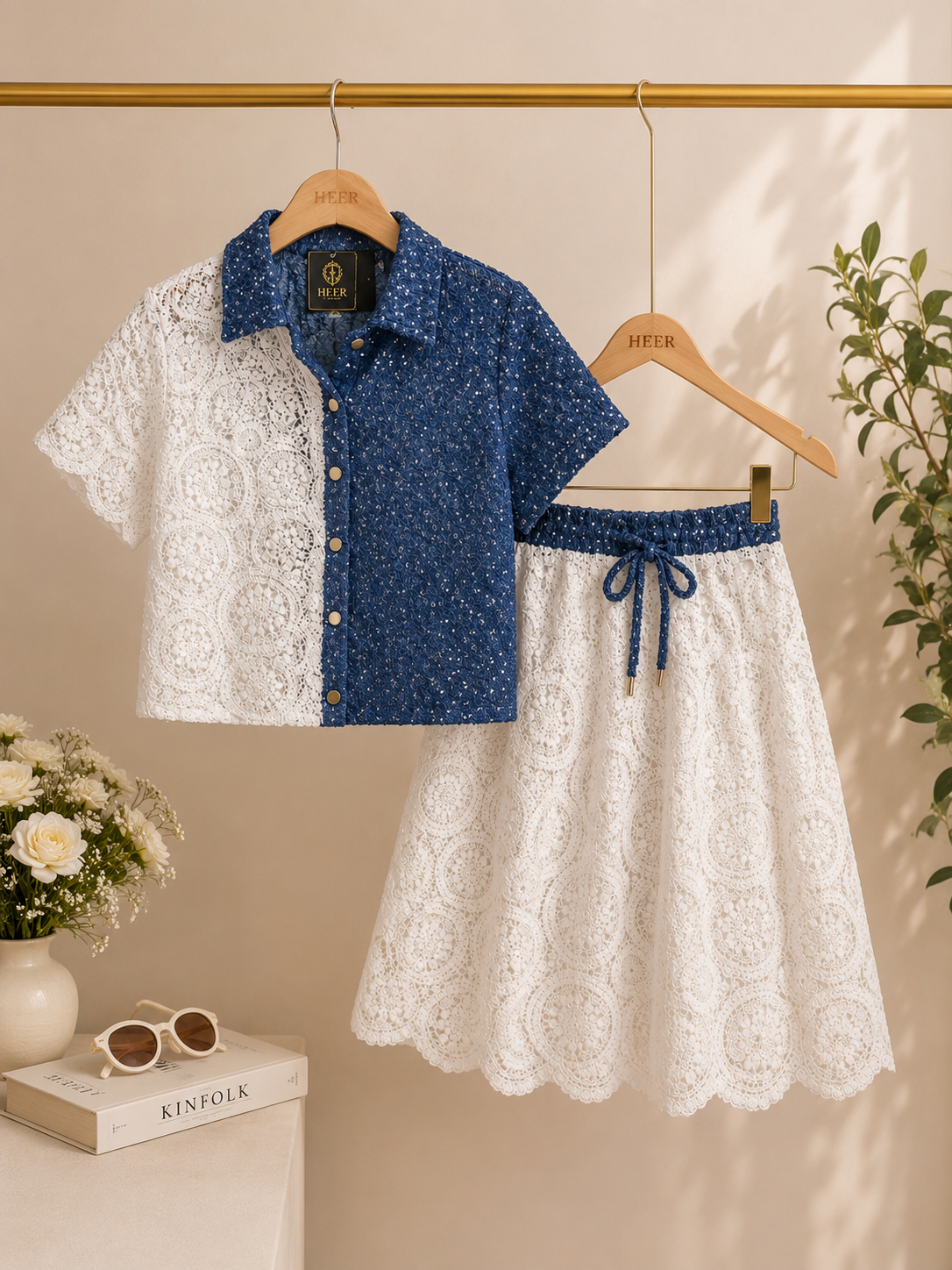 Elegant Lace Contrast Two-Piece Co-ord Set q562847