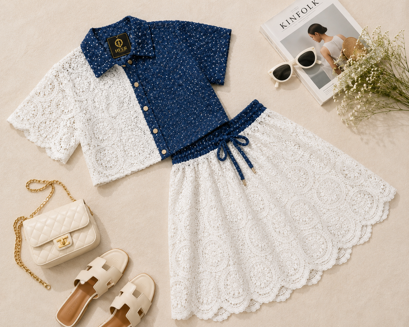 Elegant Lace Contrast Two-Piece Co-ord Set q562847