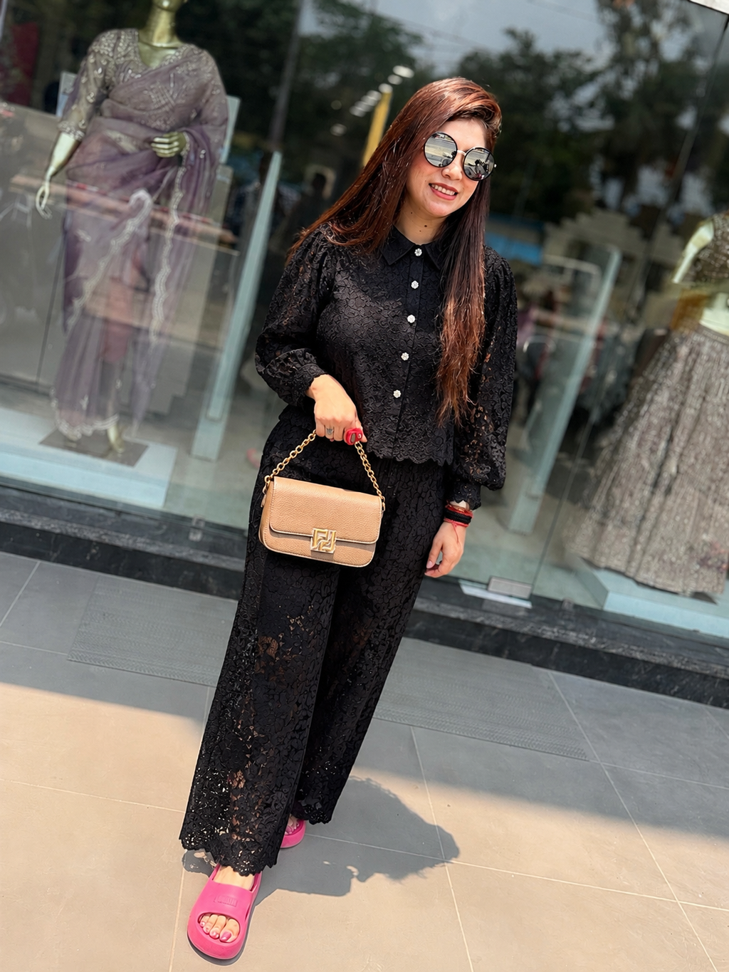 Sophisticated Black Floral Lace Co-ord Set q562853