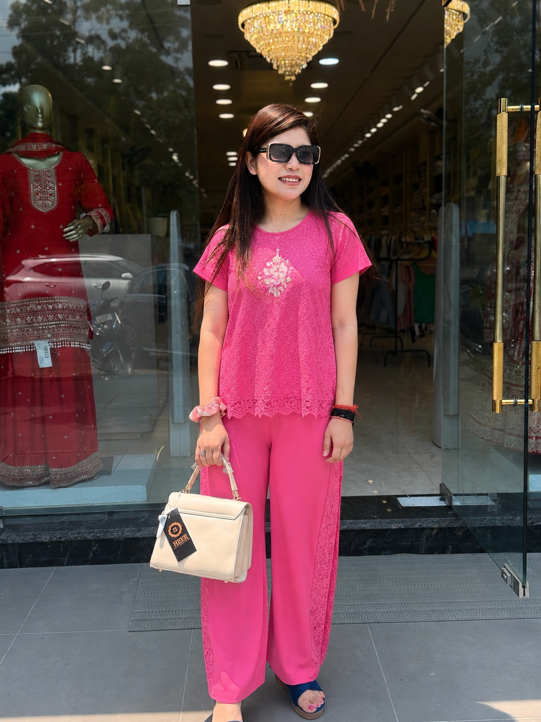 Vibrant Hot Pink Lace Detail Co-ord Set q562566