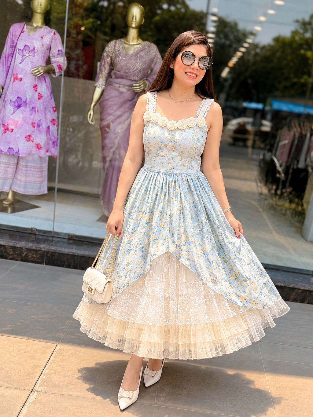 Whimsical Floral Garden Party Midi Dress q562865