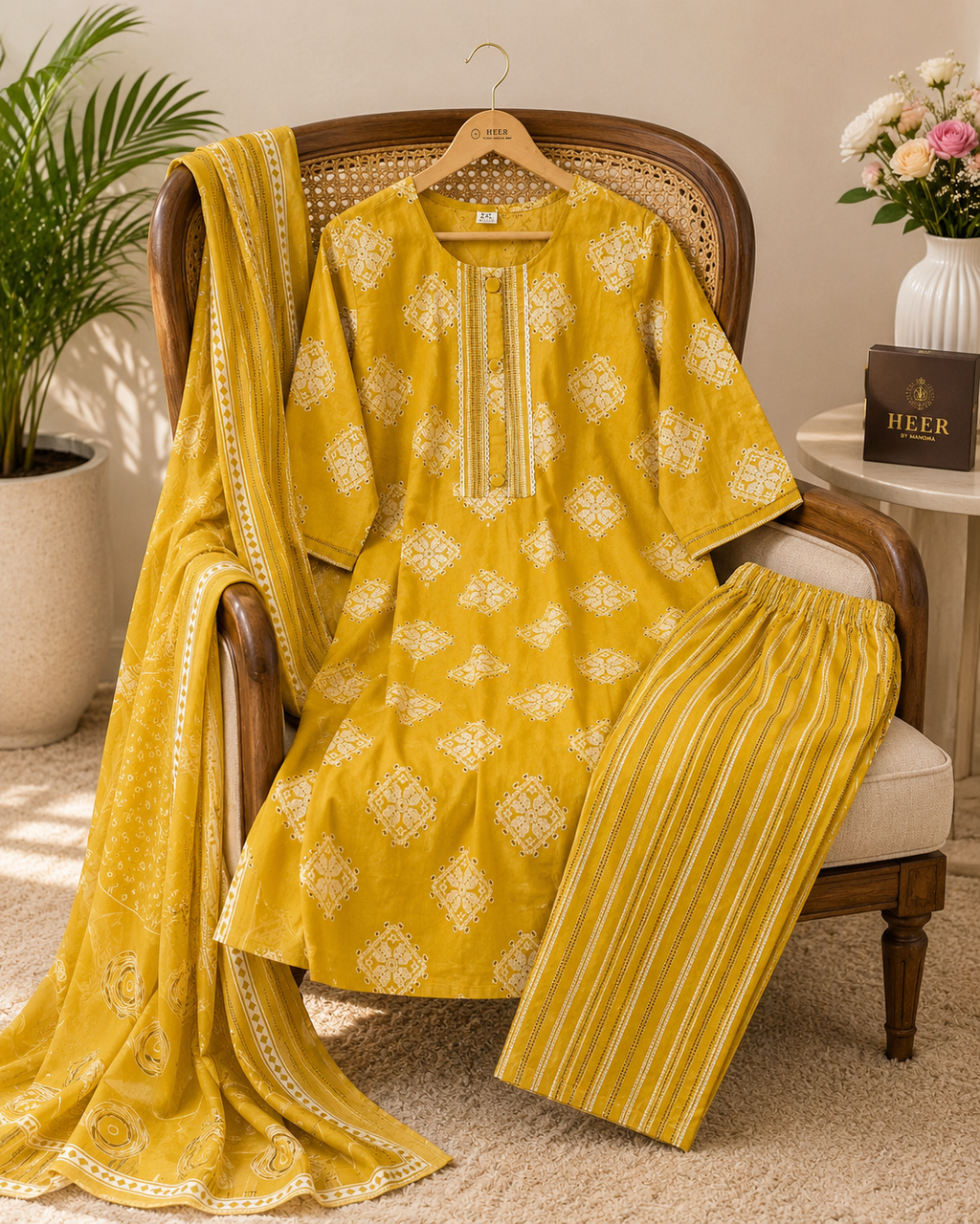 Radiant Mustard Geometric Print Kurta Set q562789
