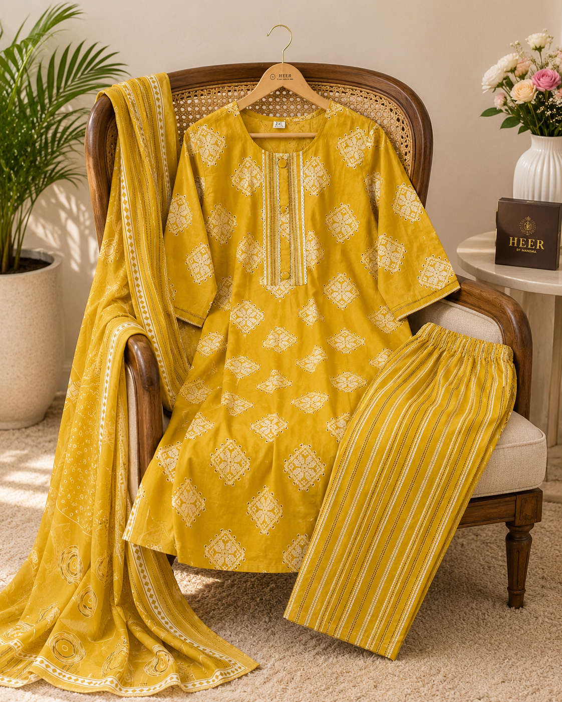 Radiant Mustard Geometric Print Kurta Set q562789