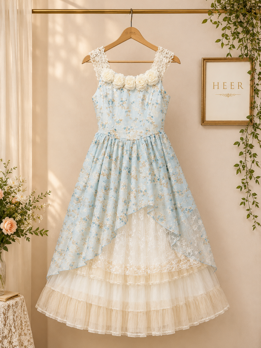 Whimsical Floral Garden Party Midi Dress q562865