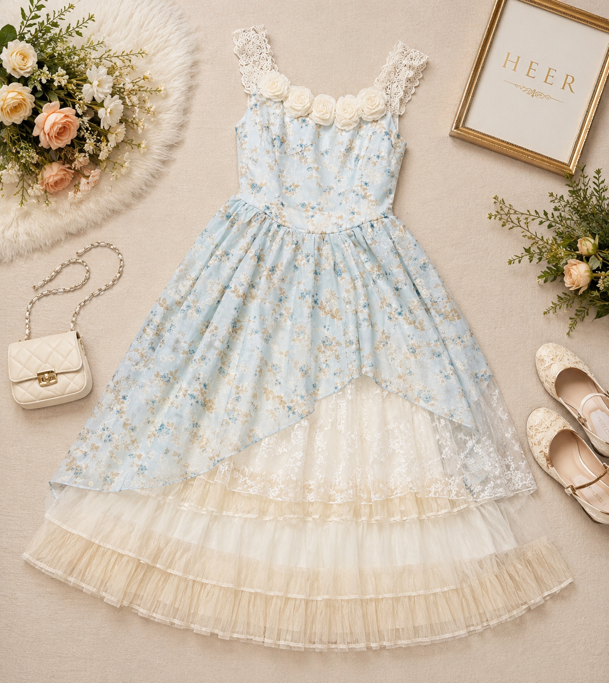 Whimsical Floral Garden Party Midi Dress q562865