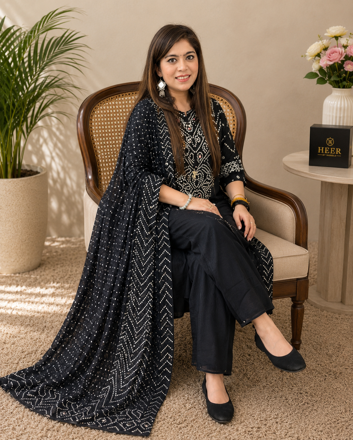 Timeless Midnight Black Bandhani-Inspired Kurta Set q562815