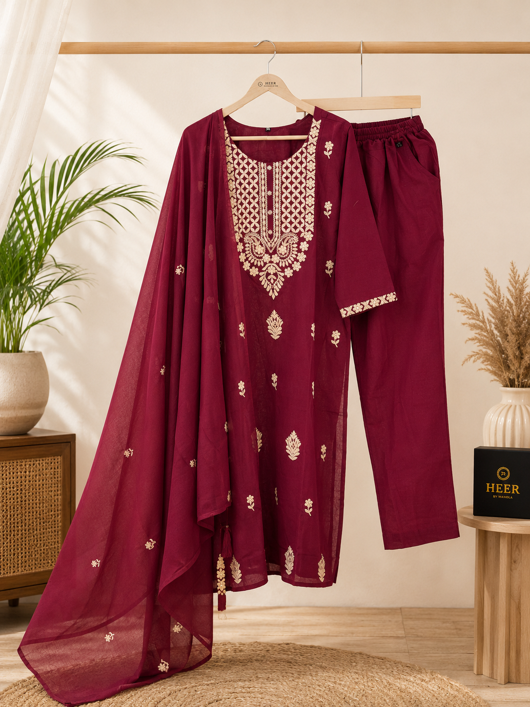 Elegant Maroon Embroidered Kurta Set with Dupatta q562811