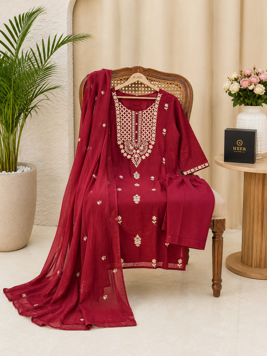 Elegant Maroon Embroidered Kurta Set with Dupatta q562811