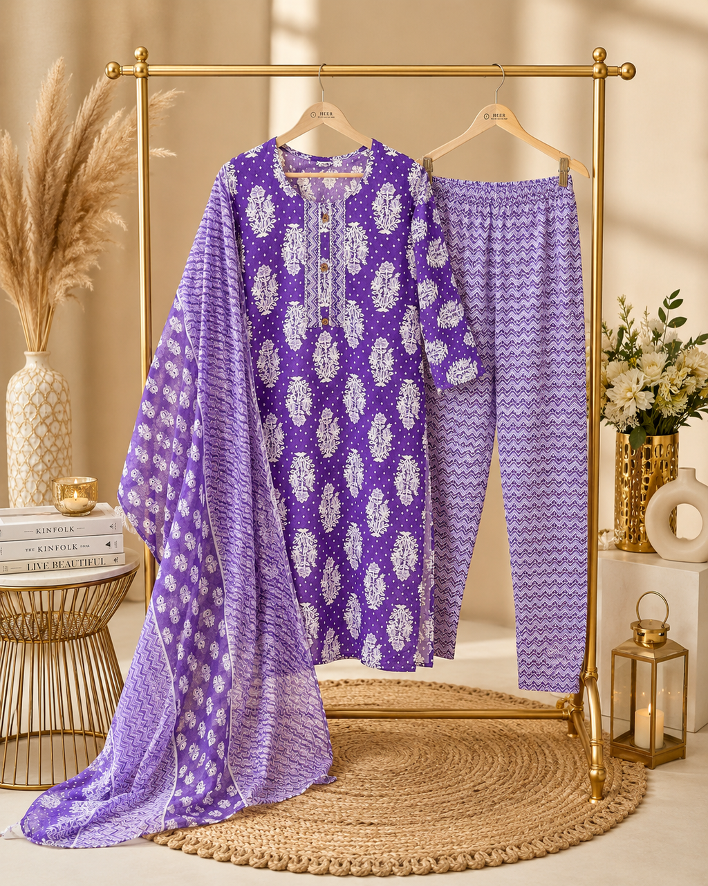 Vibrant Violet Floral Printed Kurta Set  q562664