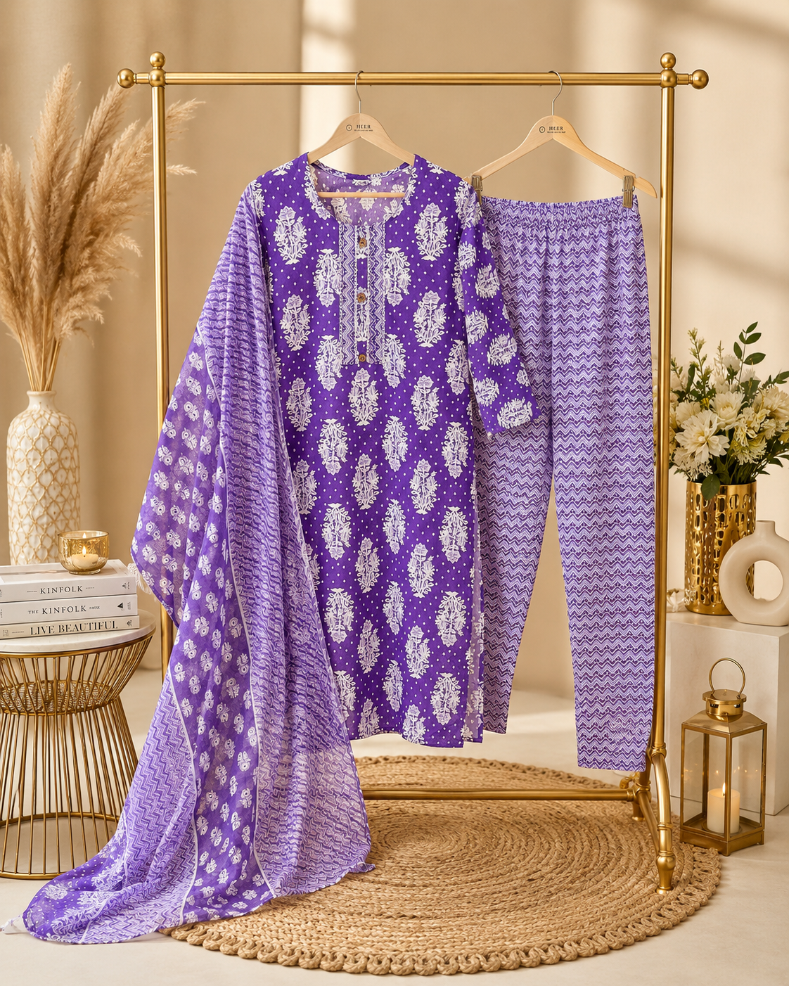 Vibrant Violet Floral Printed Kurta Set  q562664