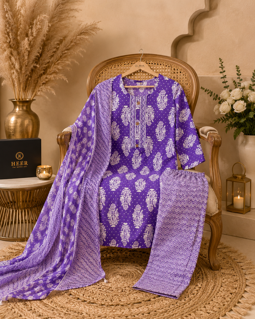 Vibrant Violet Floral Printed Kurta Set  q562664