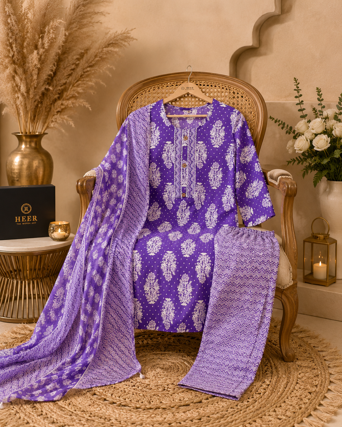 Vibrant Violet Floral Printed Kurta Set  q562664