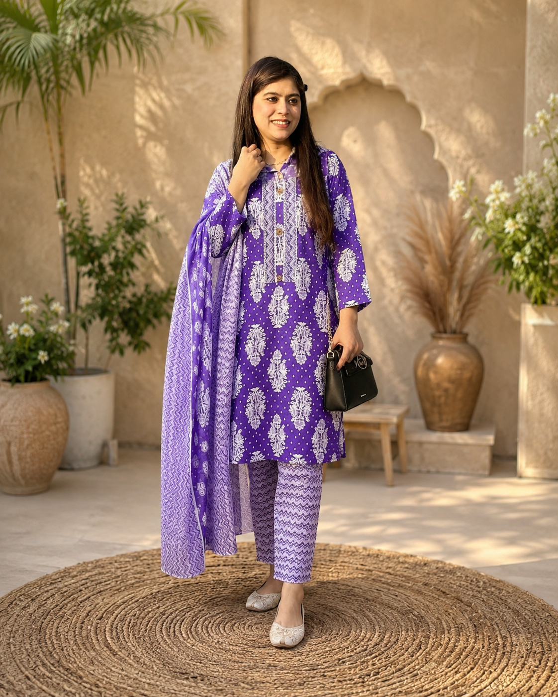 Vibrant Violet Floral Printed Kurta Set  q562664