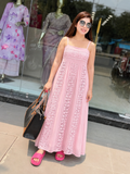 ₹1919 Pink Cotton Lace Detail Midi Dress