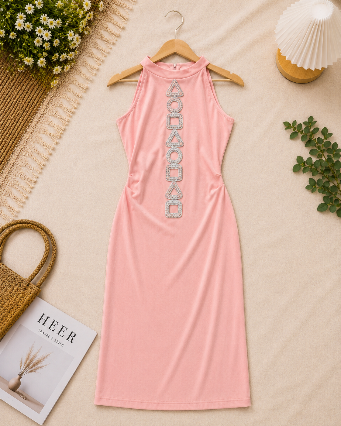 Q562554 Blush Pink Sleeveless Bodycon Midi Dress
