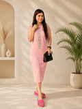 ₹2159 Pink Sleeveless Bodycon Midi Dress