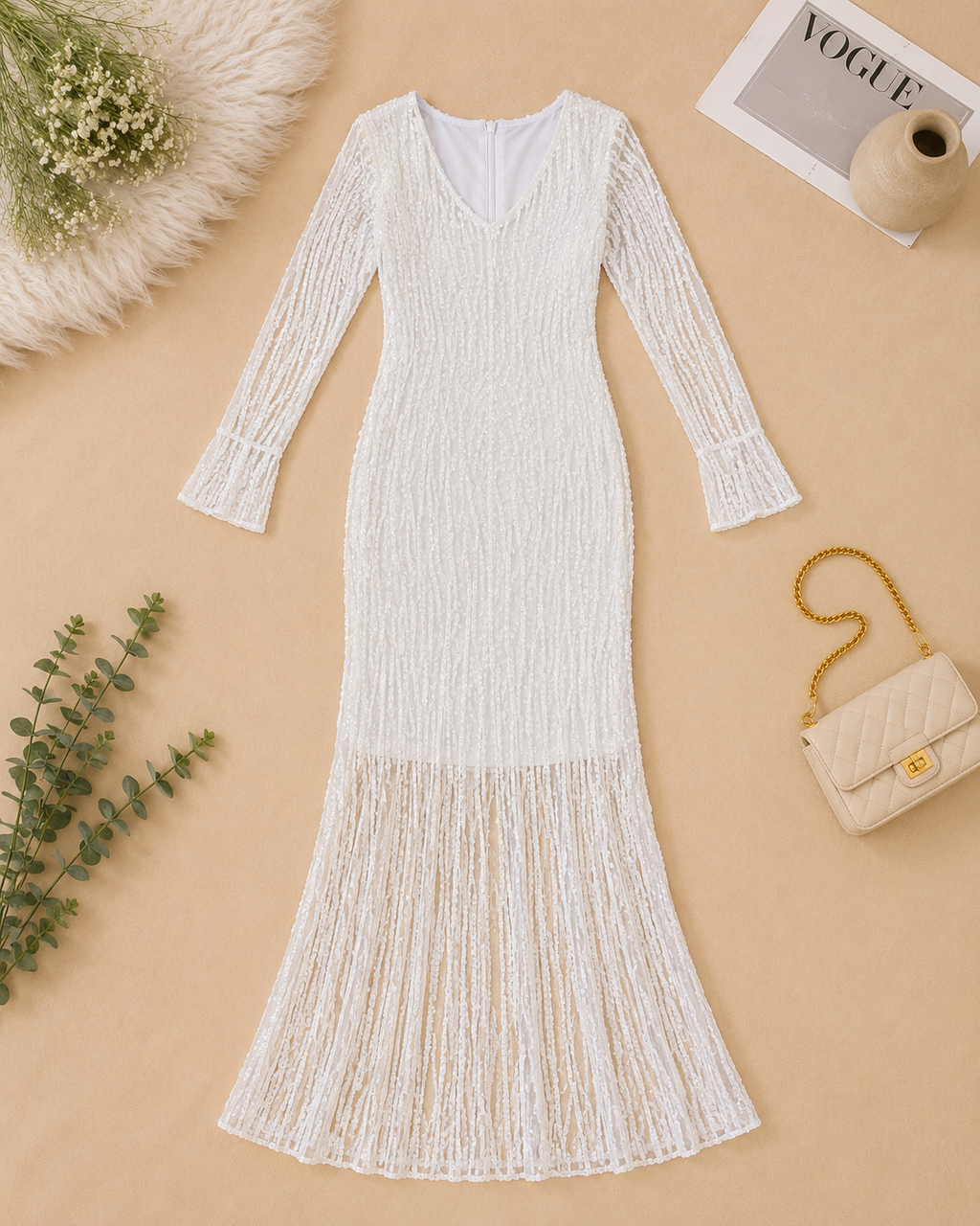 ₹2079 Gown with fringe detailing and statement sleeves