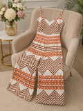 Q562559 Stylish White & Rust Printed Cotton Jumpsuit