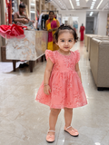 Pink Floral Tulle Flutter-Sleeve butterfly Party Gown q562957