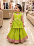 Lime Green Embroidered  Kurta & Skirt Set for Kids q562953