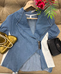 Q562560 Elegant denim Blue Wrap Top