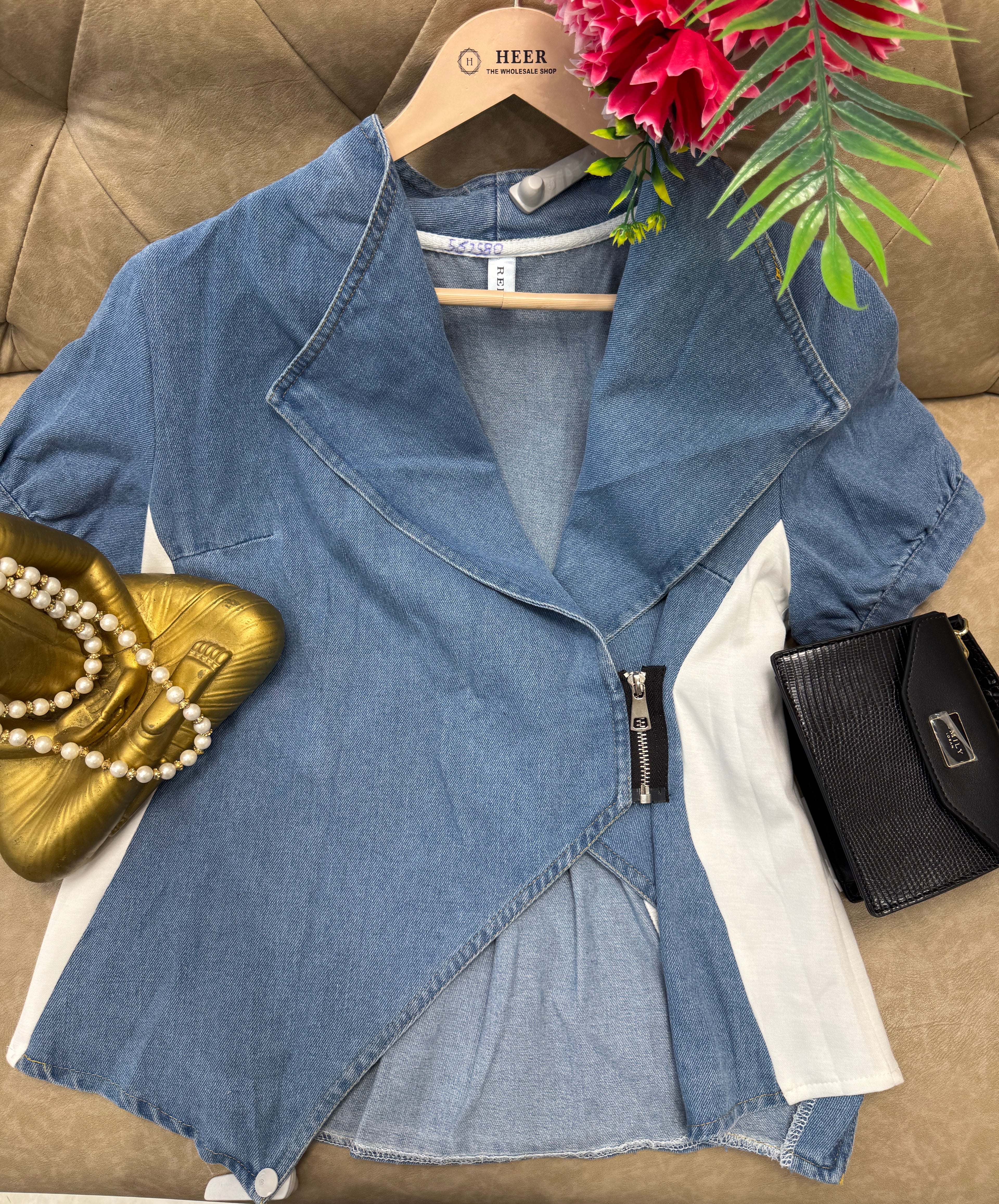 Q562560 Elegant denim Blue Wrap Top